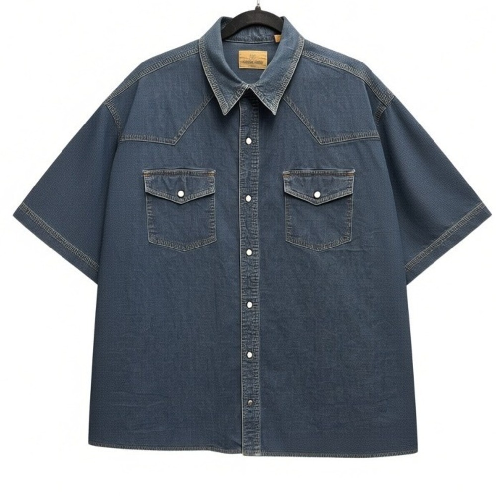 RedHead Ranch Denim Pearl Snap Shirt Mens 2XL Blue Western RockabilityStretch
